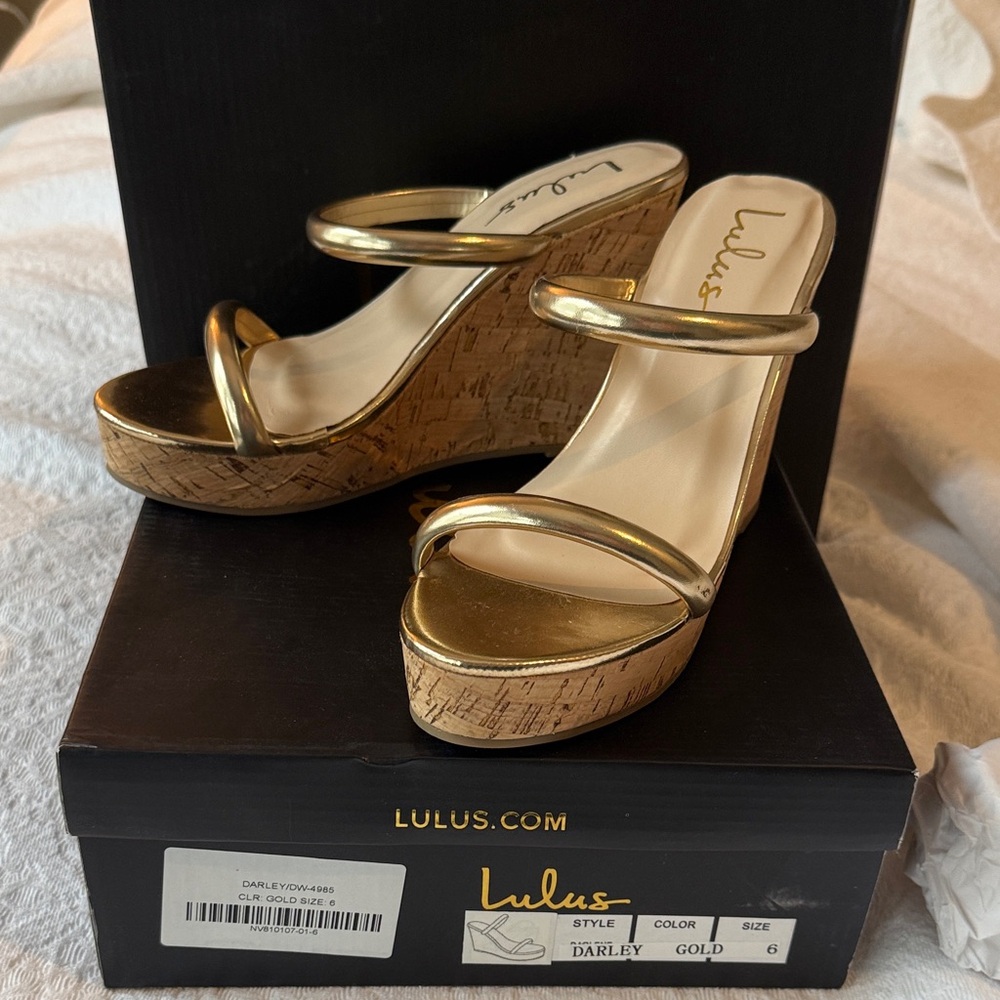 Lulu's Metallic Gold Wedge Sandals